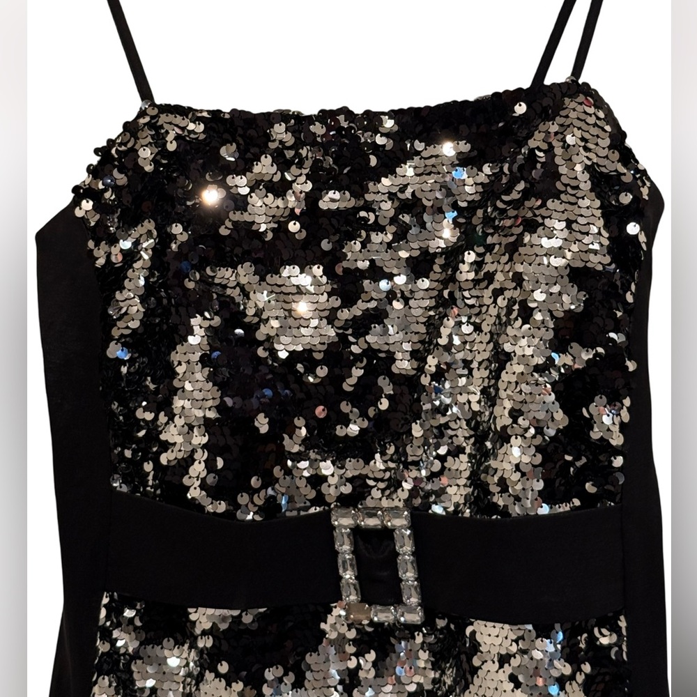 Morgan & Co EUC Size M Black Silver Spaghetti Strap Sequined Dress (0570) - Picture 3 of 10
